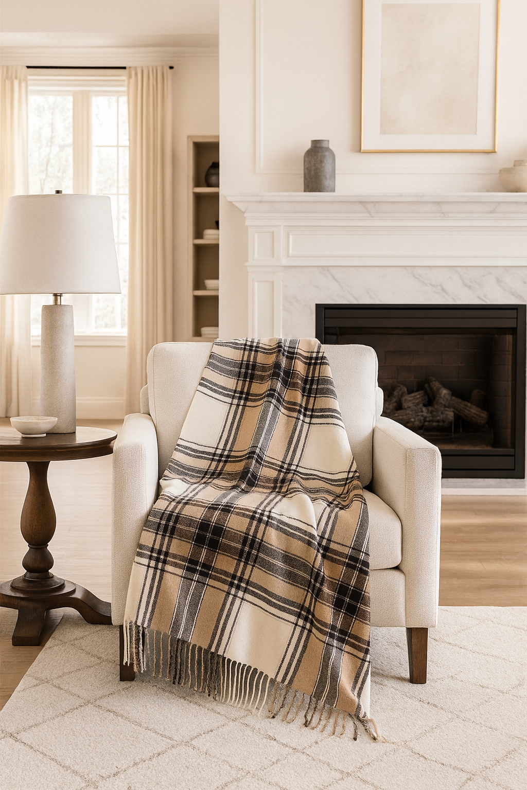 Brown Classic Plaid Tassel Trim 50x60 Inch Throw Blanket