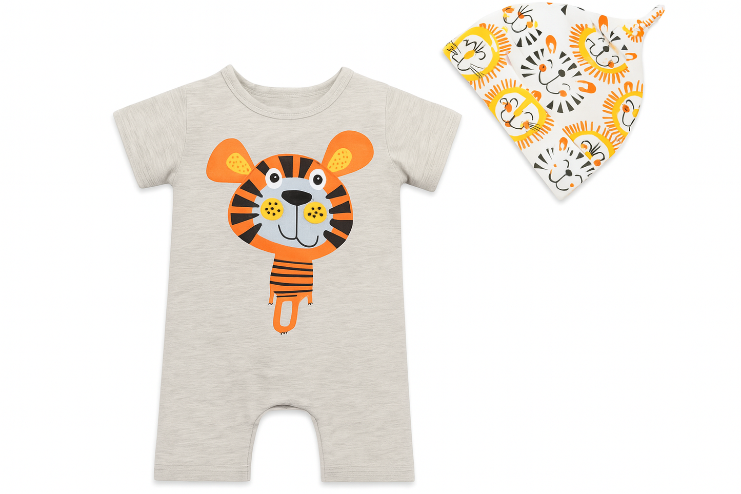 Cute Tiger Stripe Baby Romper with Matching Hat