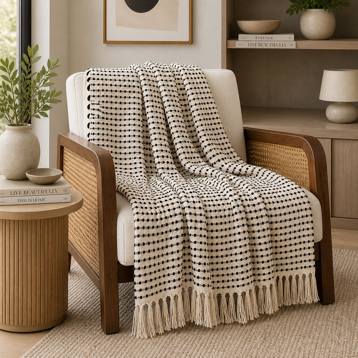 Black Stripe Woven Cotton Blend 50x60 Inch Throw Blanket