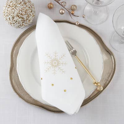 Embroidered Snowflake White 20" Cloth Napkin
