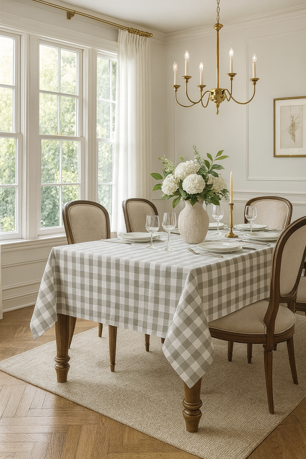 Classic Gingham Khaki & White 54" Square Tablecloth