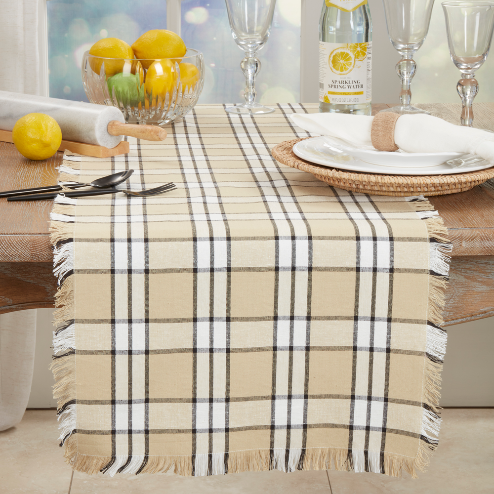2853 - Khaki Plaid Cotton 16"X72" Table Runner