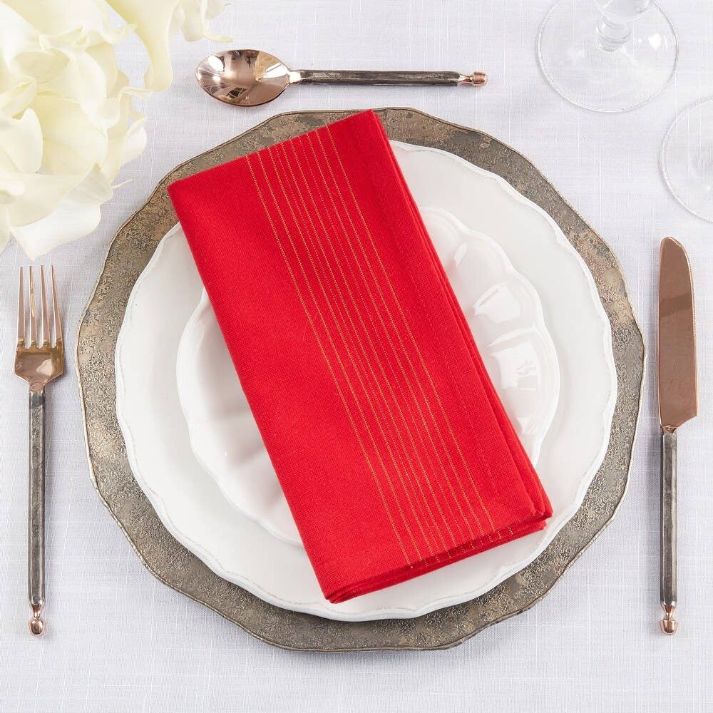 3390 - Red Shimmer Stripe Cotton Lurex 20" Dinner Napkin
