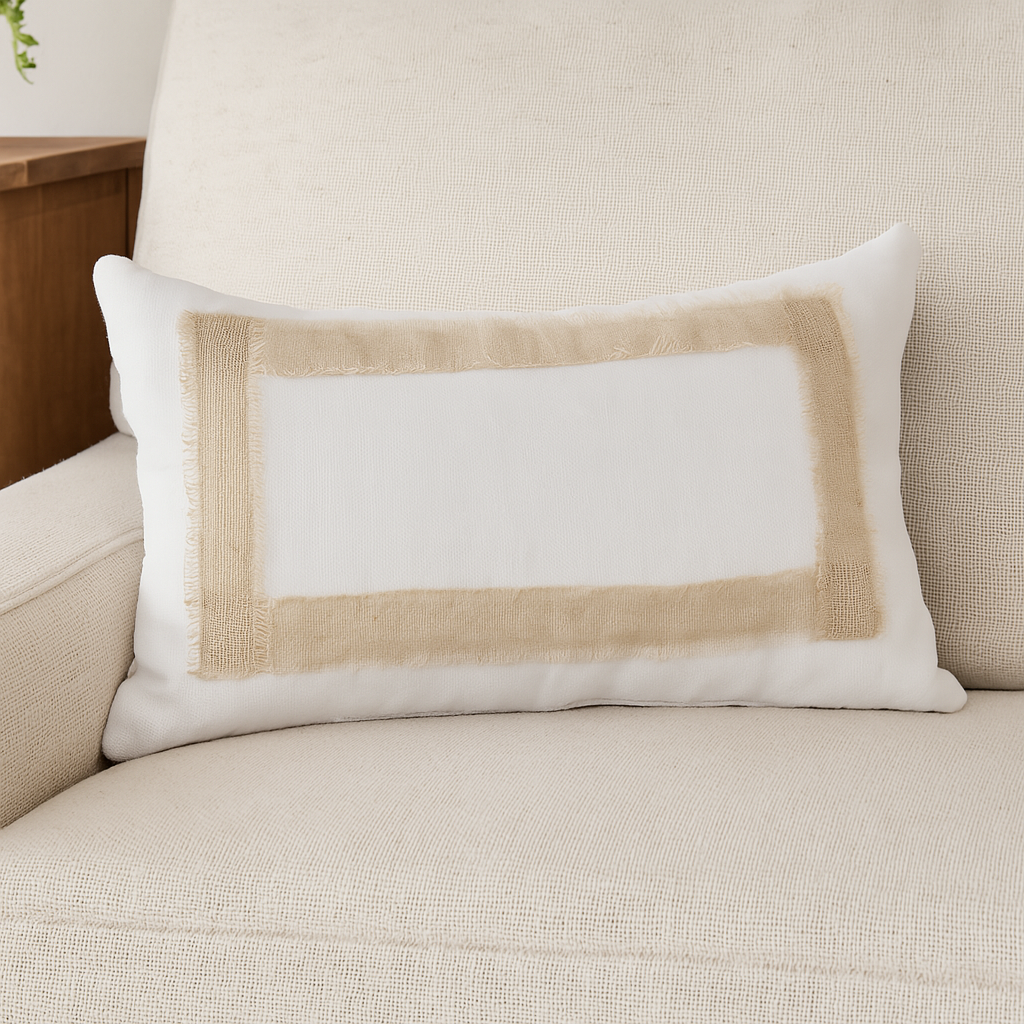 7001 - White Crisp Natural Banded Linen Filled Throw Pillow
