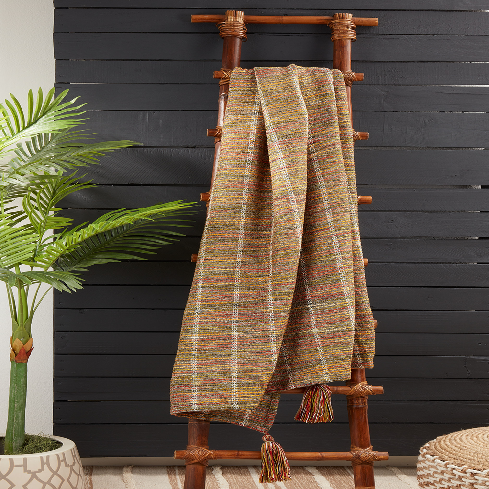 Reversible Striped Cotton Blend Throw Blanket