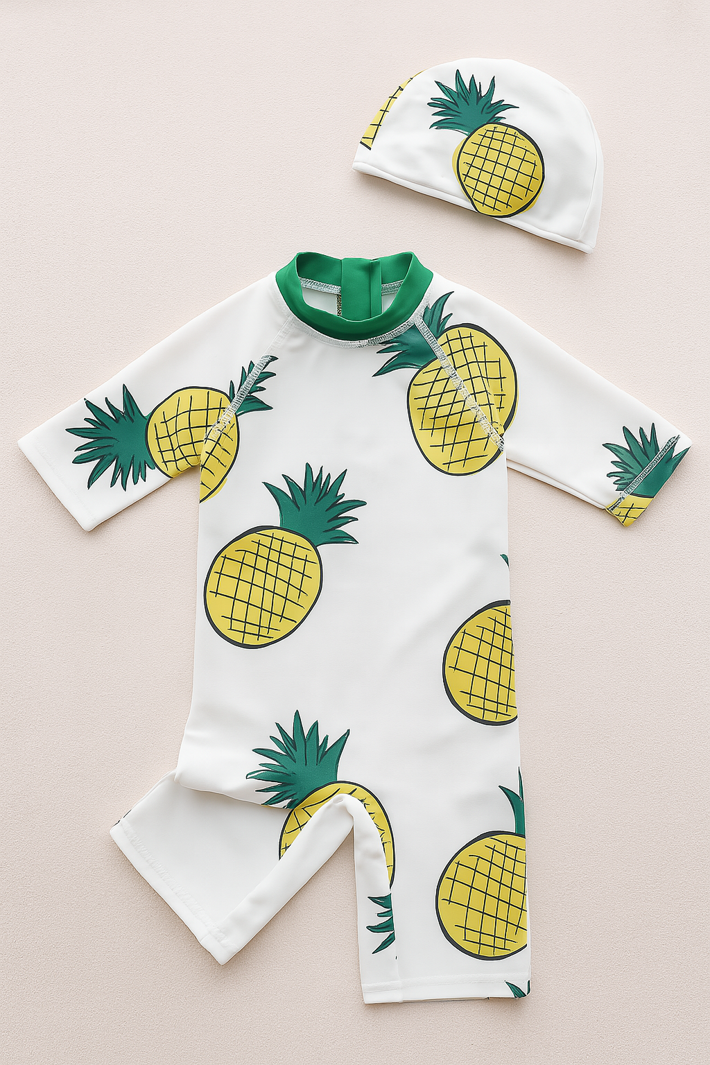 Pineapple White Rash Guard & Swim Hat 2-Piece Boy Swimwear