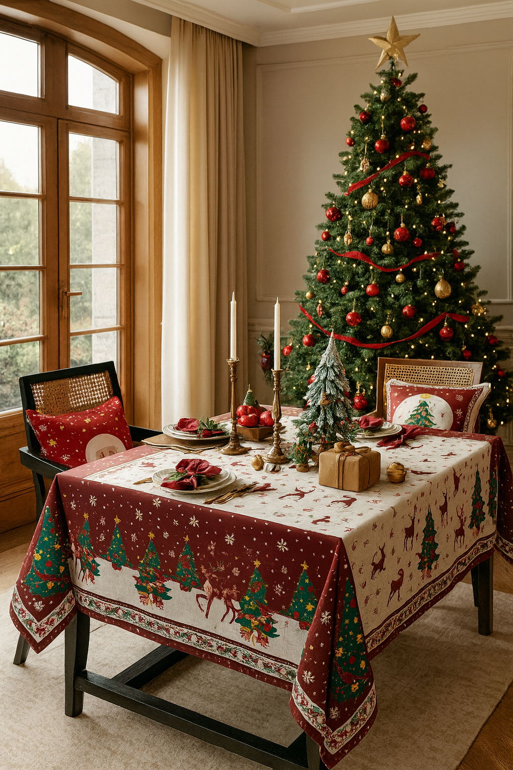 Christmas Trees and Deer Holiday Tablecloth