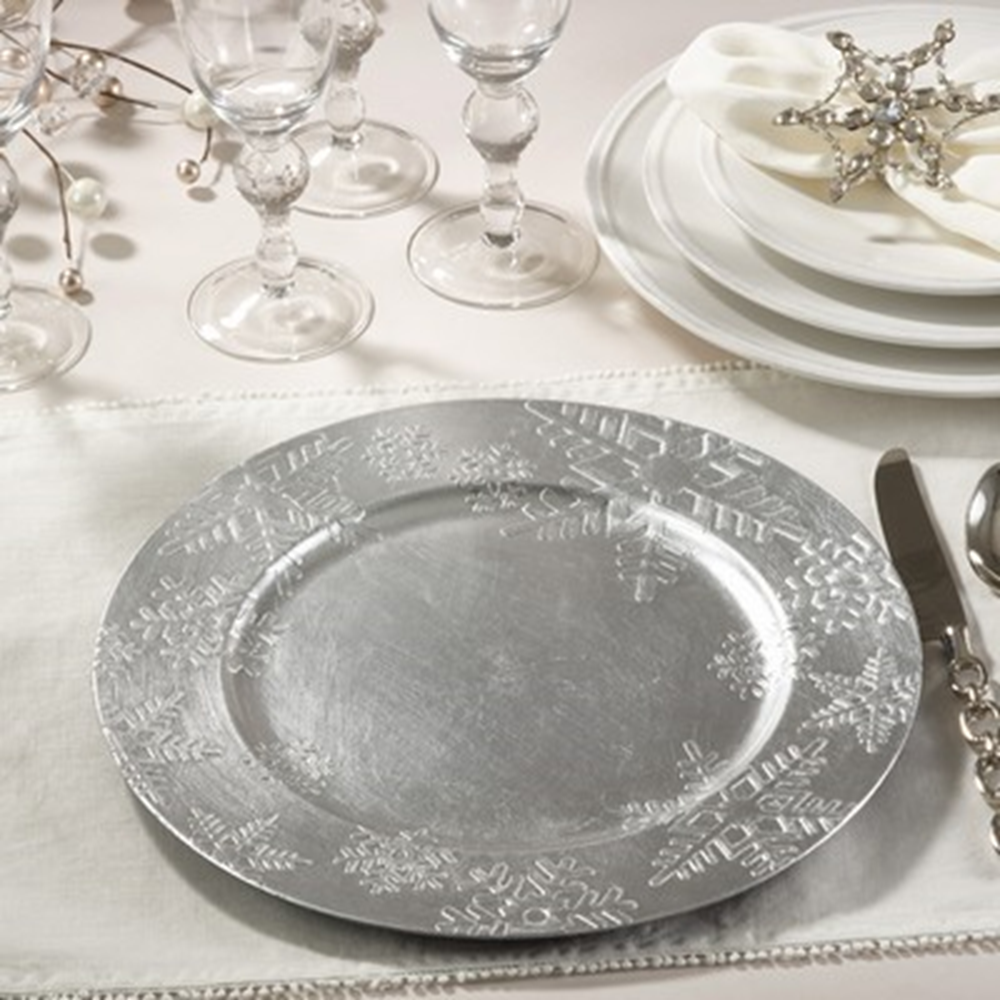 Silver Snowflake 13" Round Charger Plate