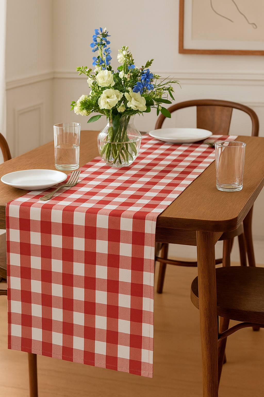 Red-White Handmade Buffalo Check Table Runner