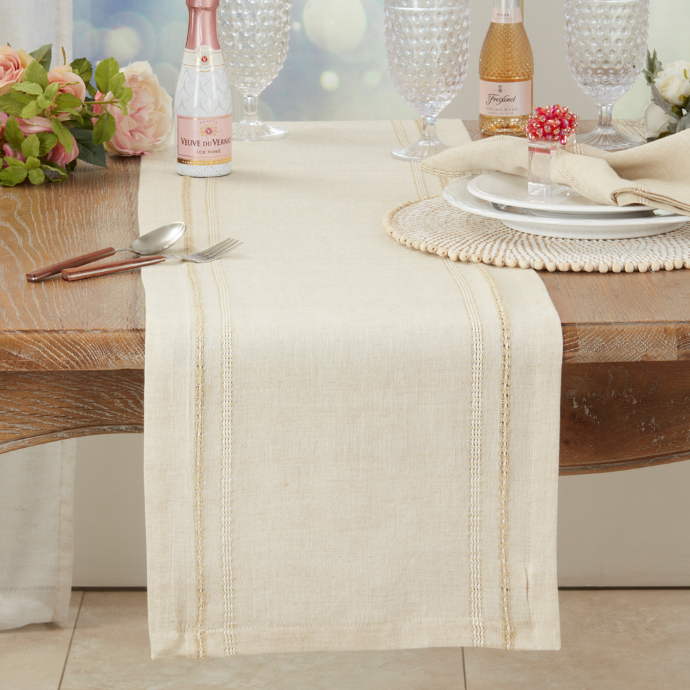 6865 - Natural Cotton-Linen Leno Stripe 13"x72" Table Runner