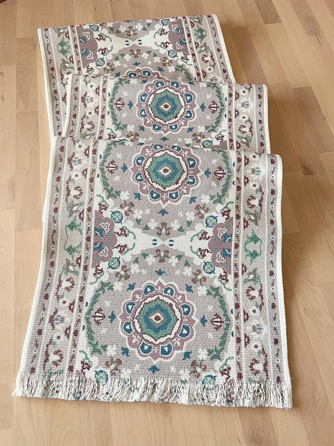 Medallion Fringed Cotton Blend 14"x71" Table Runner