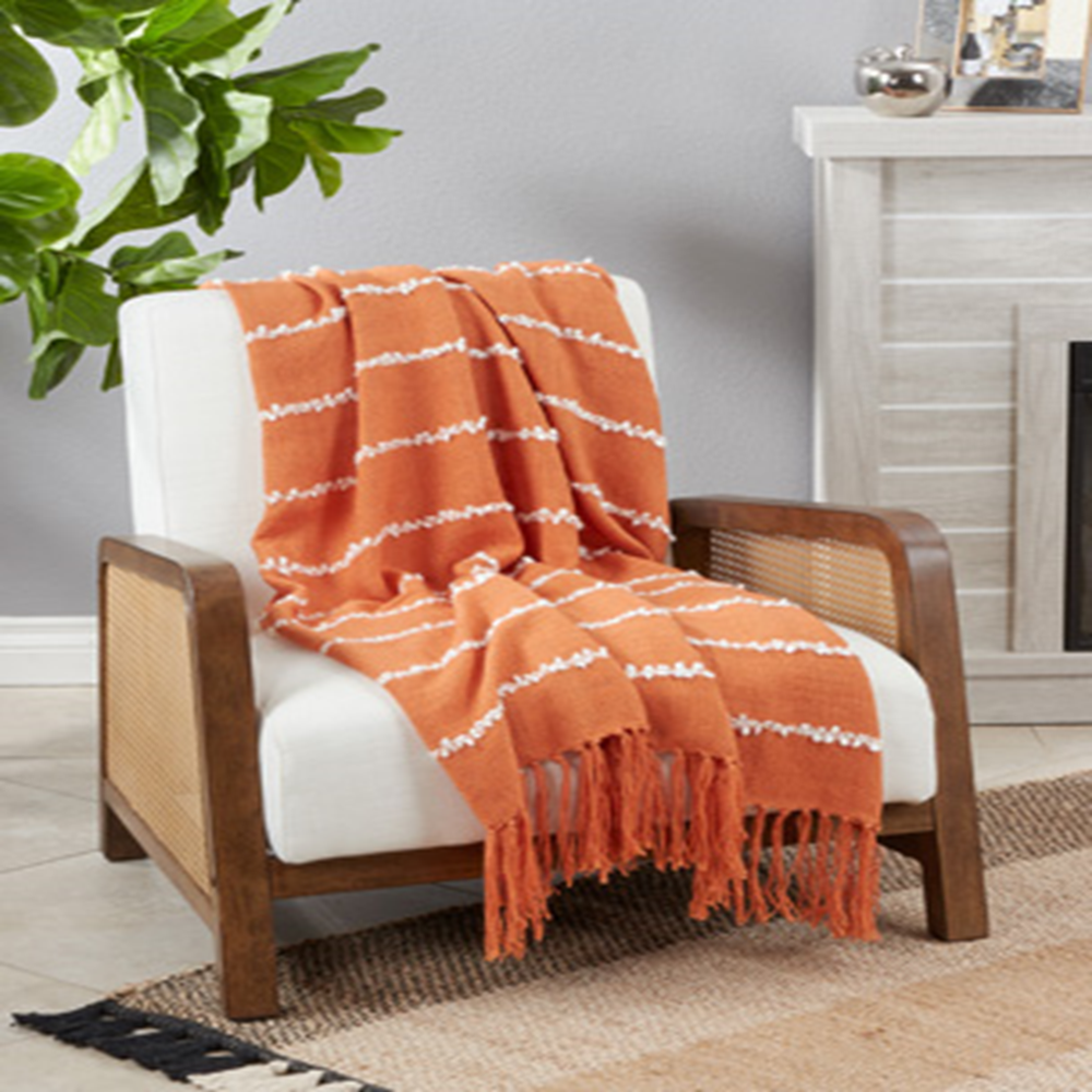 TH370 - Rust Orange Striped Throw Blanket