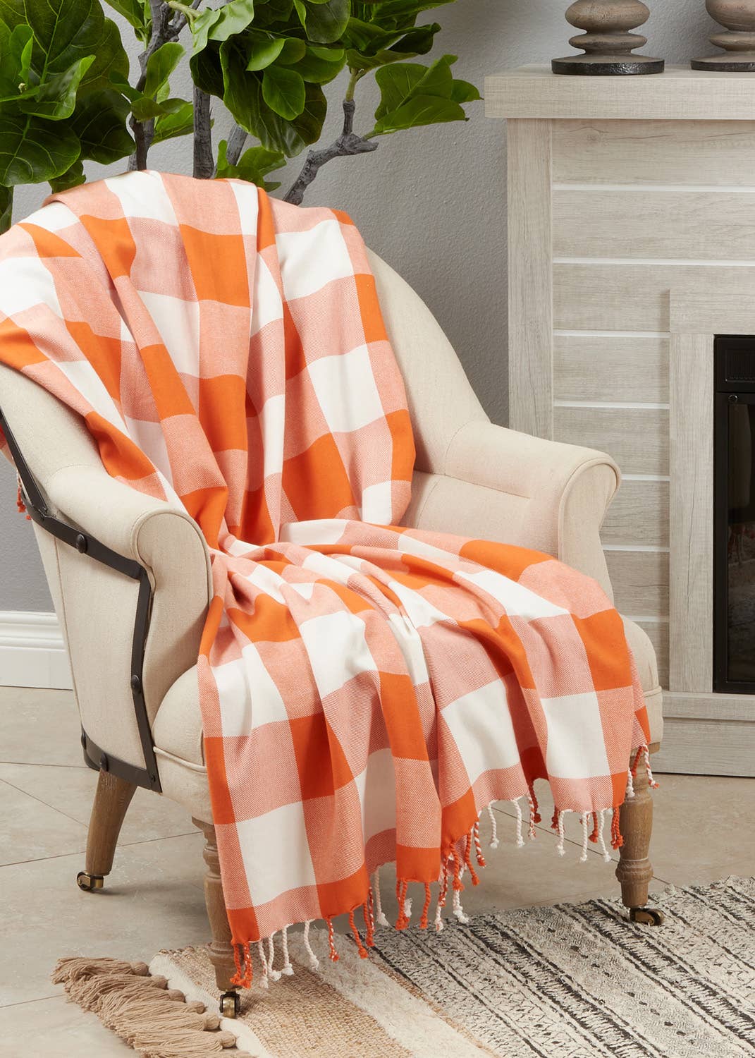 Buffalo Plaid Cotton Throw Blanket with Tassel