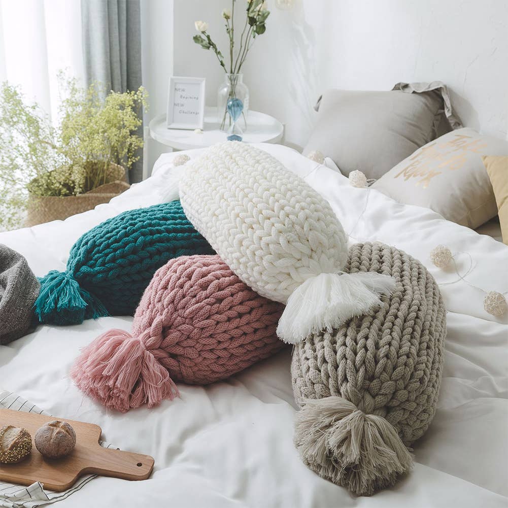 Candy Shaped Chunky Cable Knit Throw Pillow