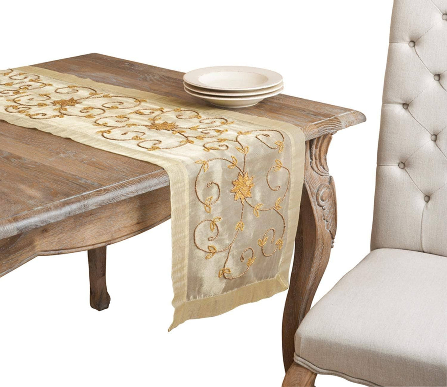 BD23 - Gold Beaded Flower 16"x72" Table Runner