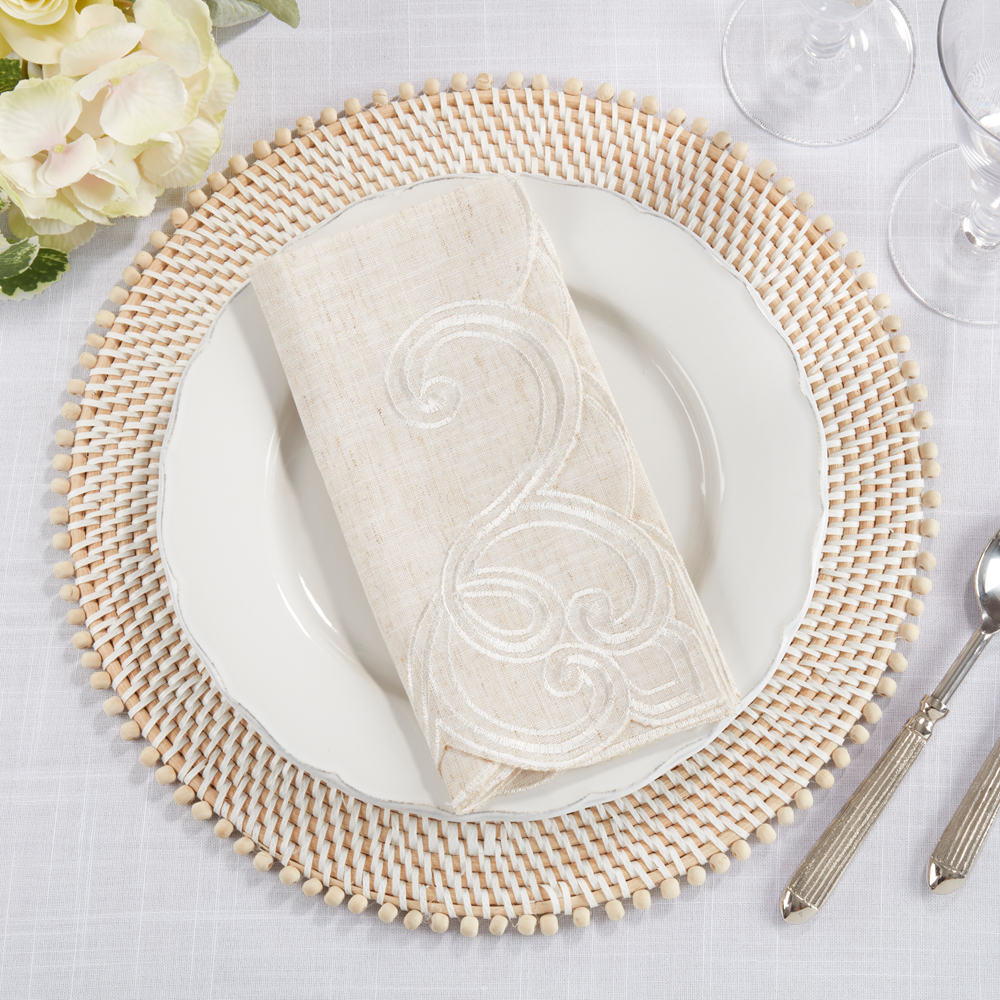 Natural Embroidered 20" Linen-Poly Cloth Napkin