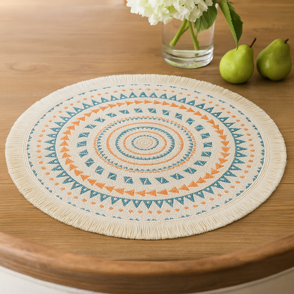Multicolor Boho Fringed 13-Inch Round Cotton
