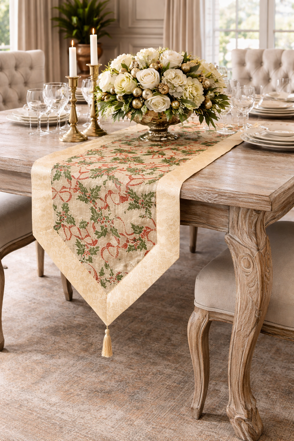 Glitter Accents Sheer Holiday Gold Table Runner