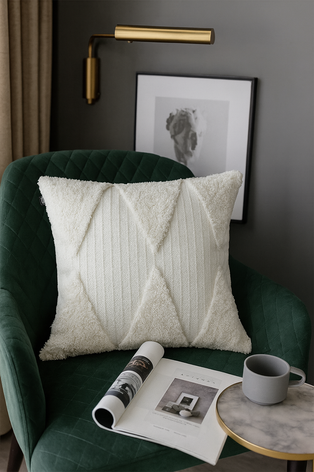 White Tufted Geometric 20" Throw Pillow