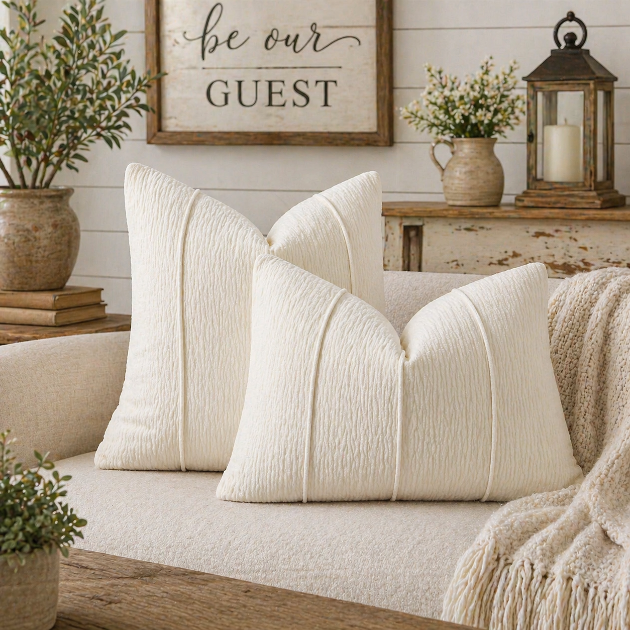 White Textured Stripe Throw Pillow