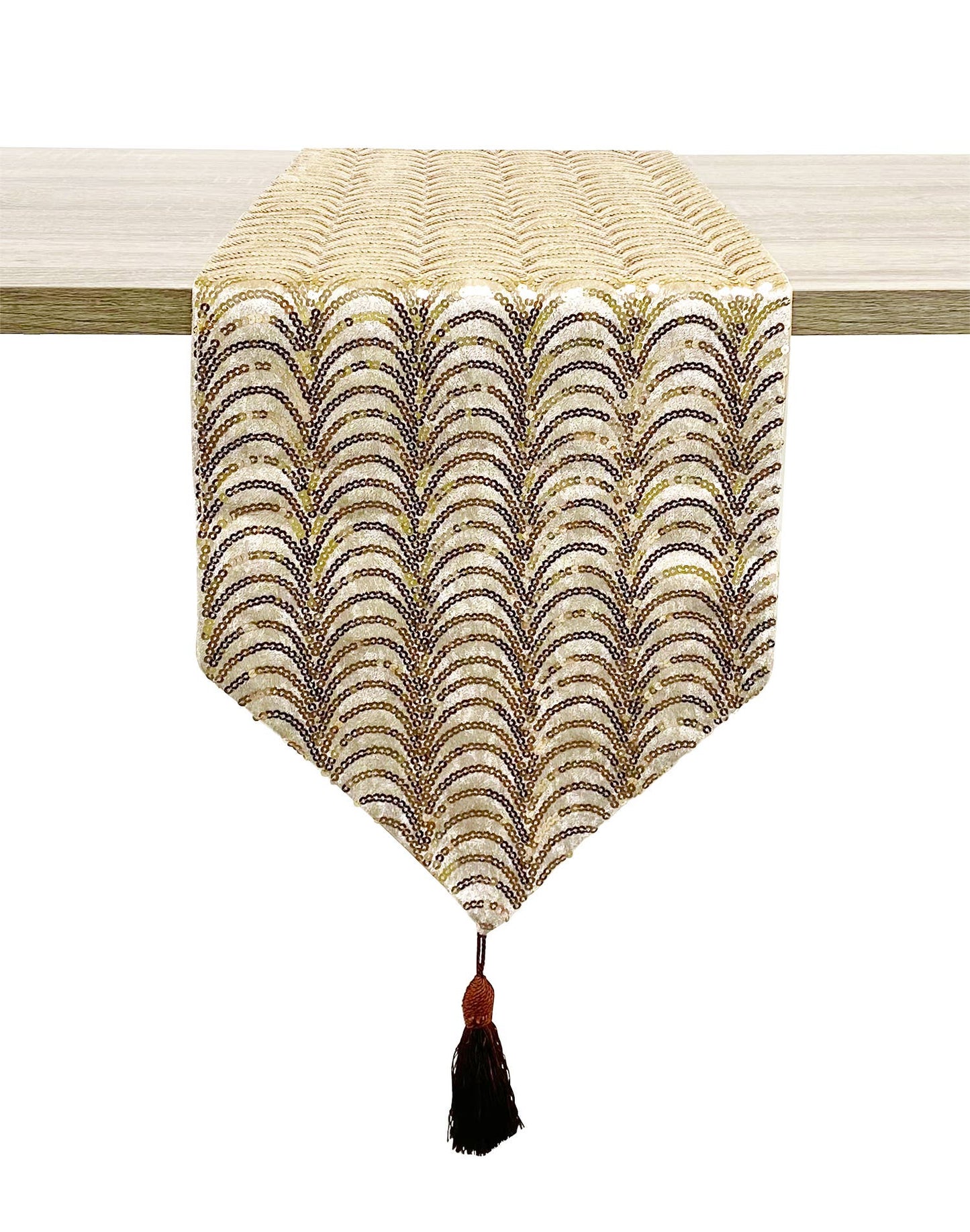 Hand Beaded Gold Sequin Velvet 13"x72" Table Runner