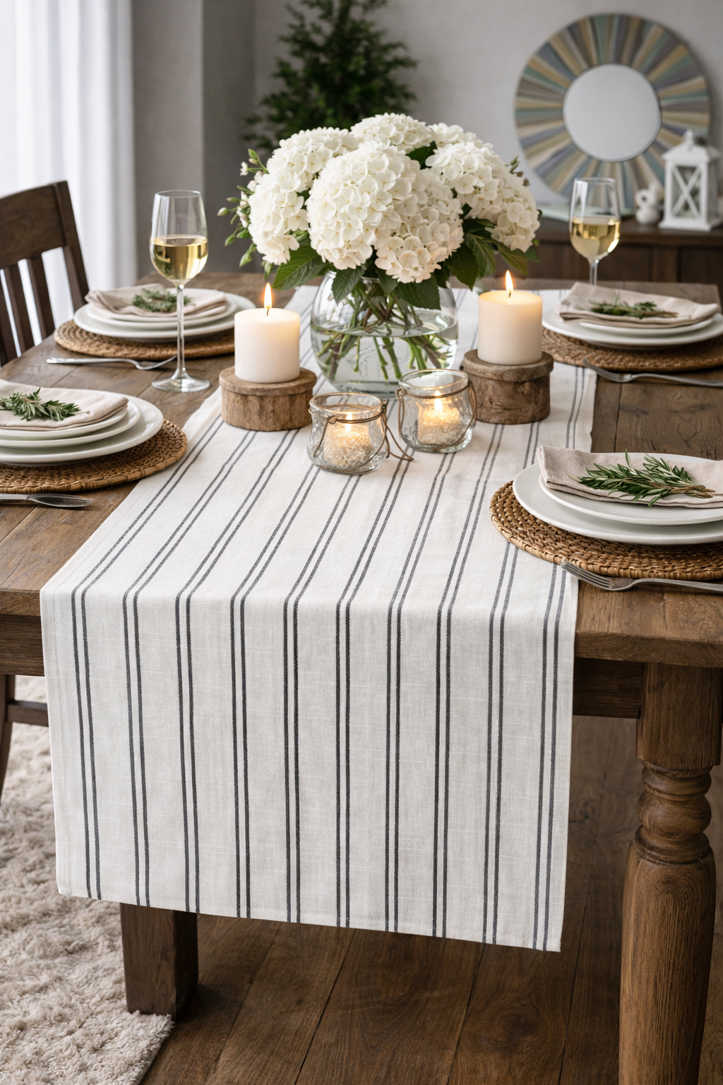 Black Striped Linen-Poly Table Runner