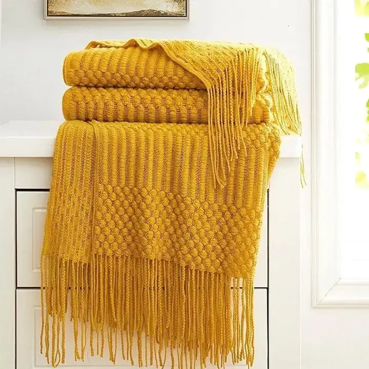 Mustard Waffle Stripe 50x60 Inch Throw Blanket