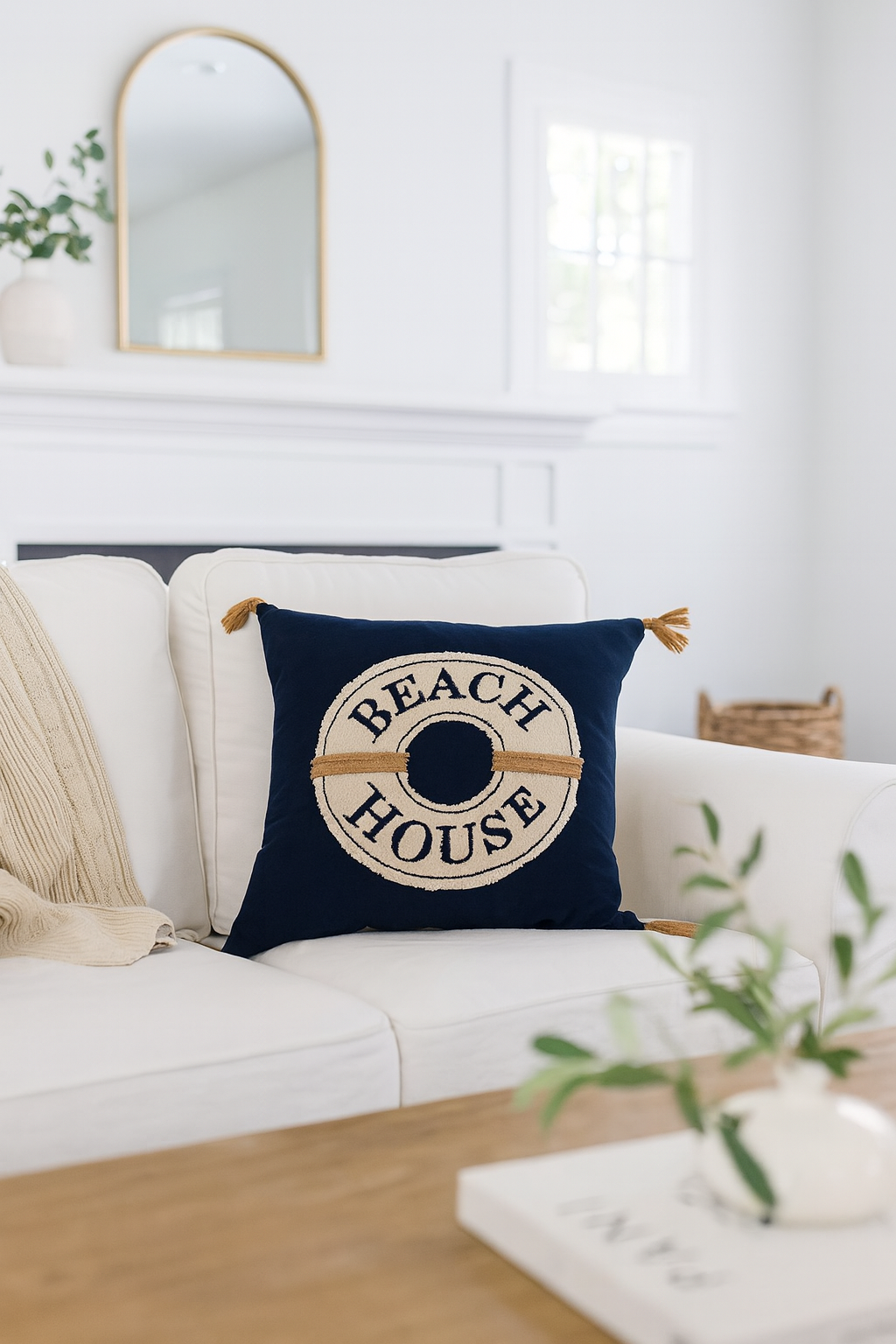 5533 - Navy Beach House Cotton Filled Throw Pillow - 18"x18"
