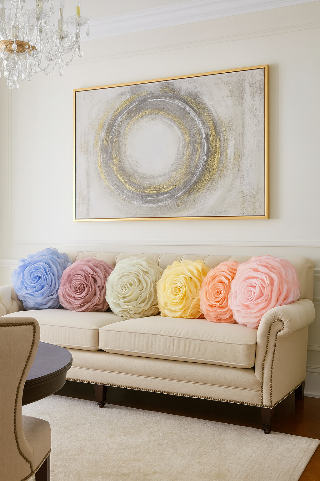3D Chiffon Rose 16" Round Throw Pillow