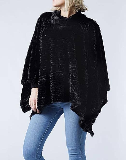 Black Faux Fur Warm Cape Poncho