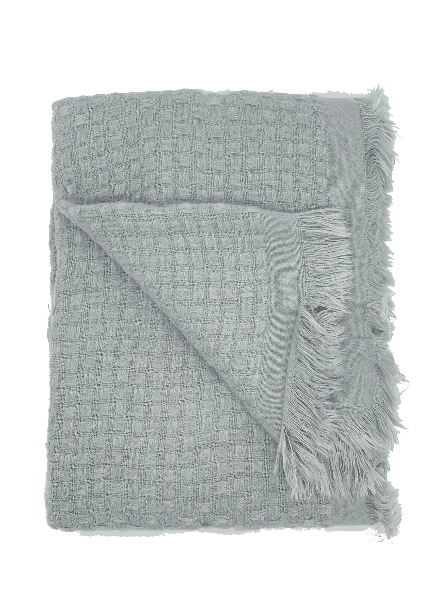 Grey Waffle Weave Fringed 50"X60" Throw Blanket