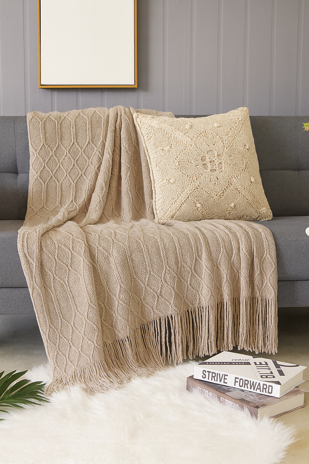 Khaki Rhombus Diamond Knit 50x60 Inch Throw Blanket