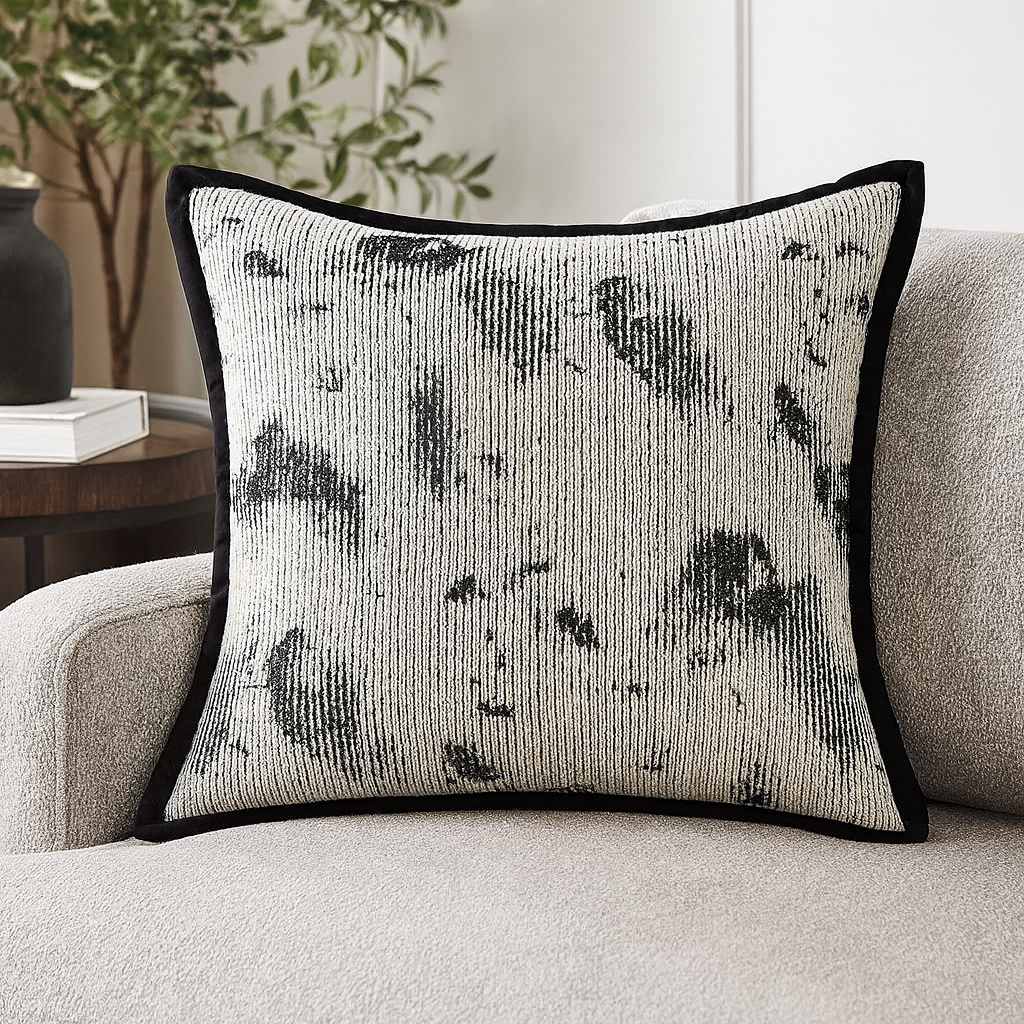 Black Jacquard Leaf Leather 18" Throw Pillow