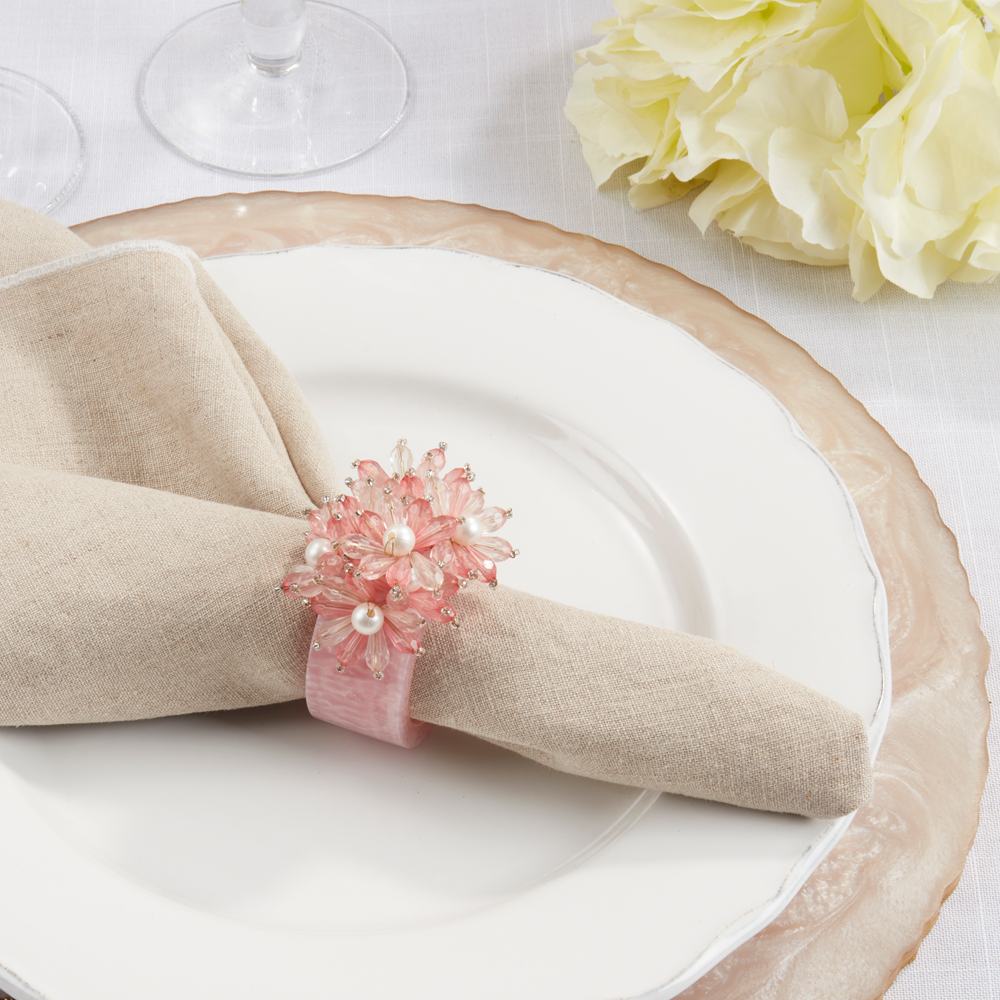 Pink Beaded Flower Resin Napkin Ring