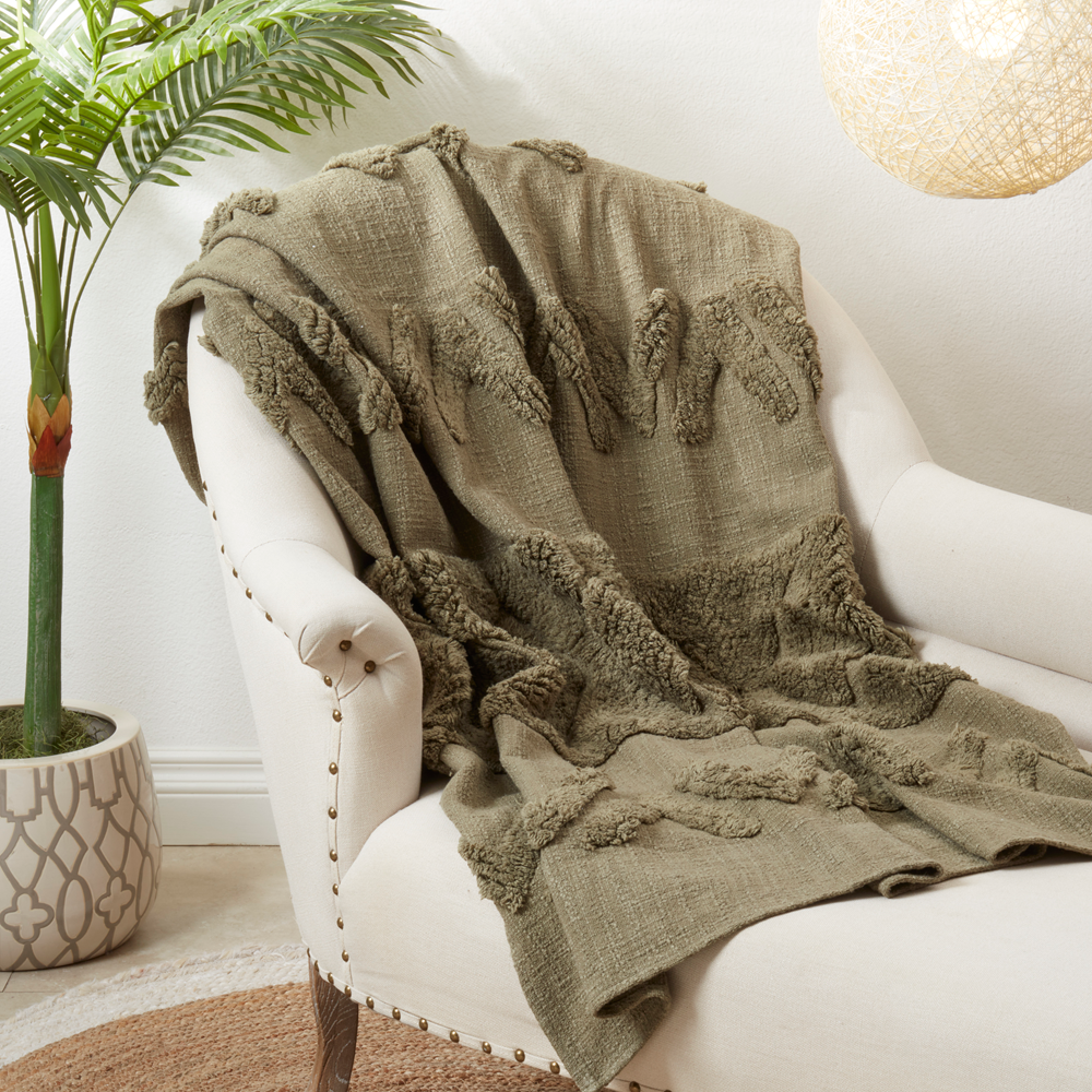 TH313 - Moss Green Tufted Cotton 50x60 Inch Throw Blanket