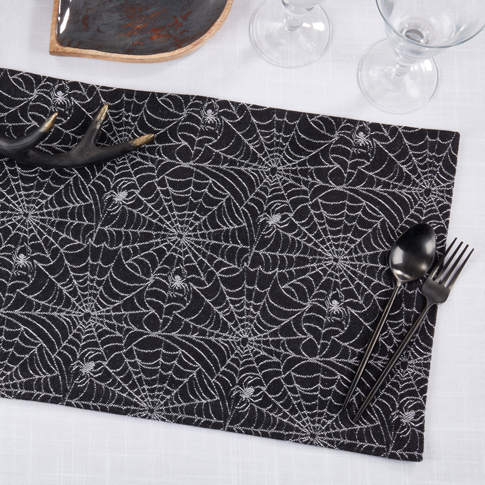 3943 - Black Jacquard Recycled Spider Web 13"X19" Placemat