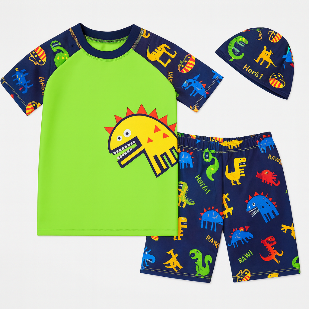 Green Dinosaur 3-Piece Boy Swimwear Set