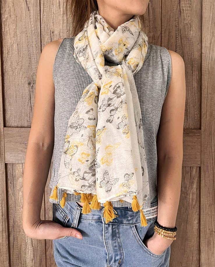 Yellow Butterfly Lightweight Wrap Shawl Scarf
