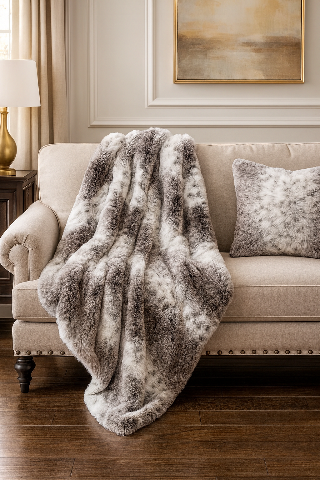 TH140 - Grey Ombre Faux Fur 50"x60" Throw Blanket