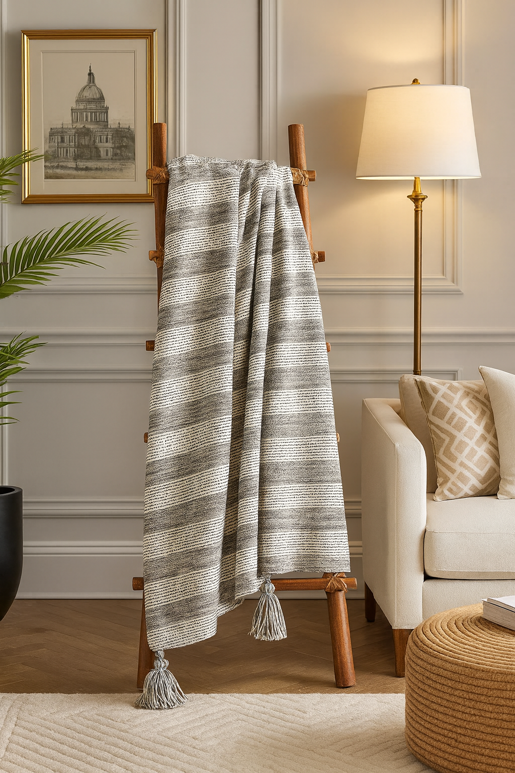 Black-White Striped Cotton 50"x60" Throw Blanket