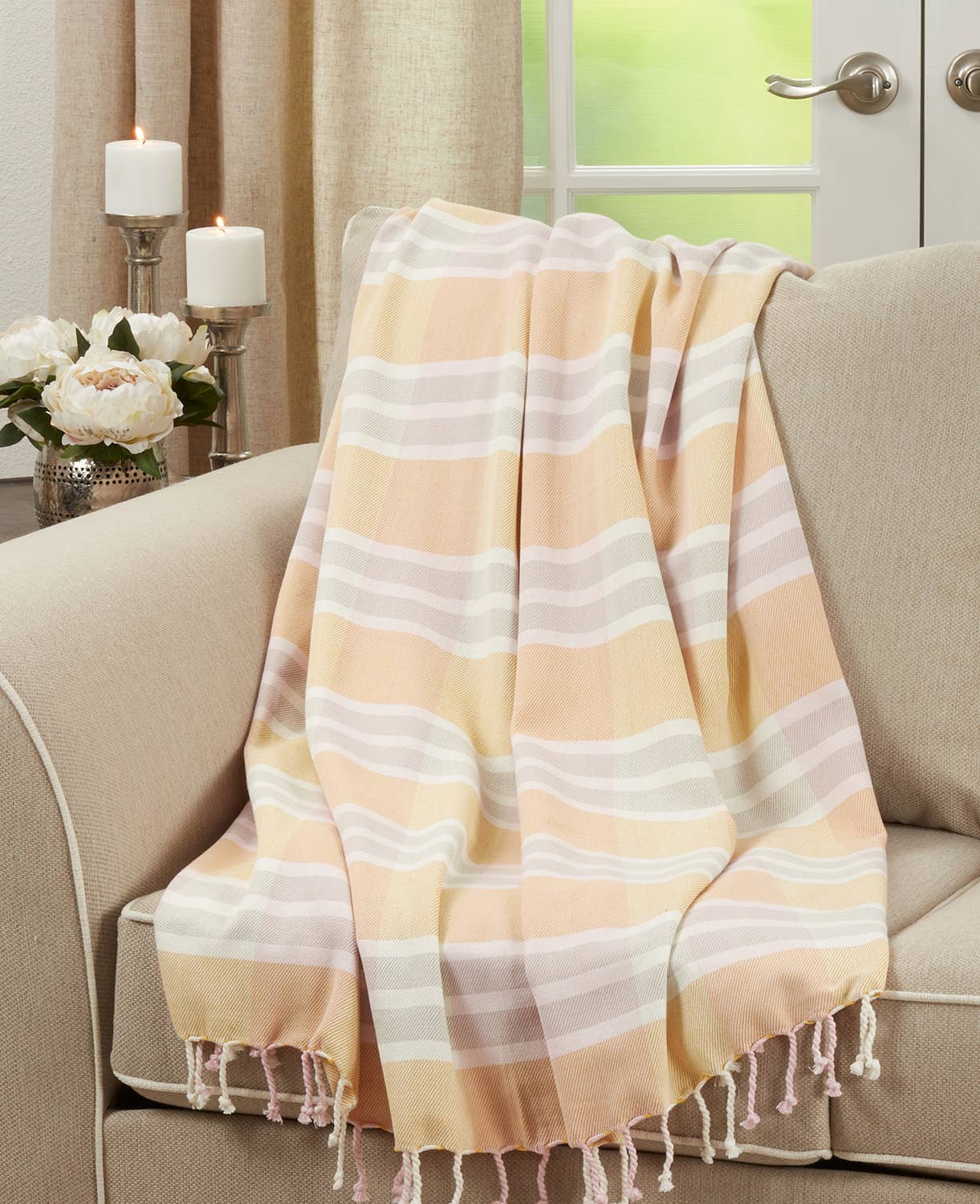 Sunset Stripe Cotton Throw Blanket with Fringe