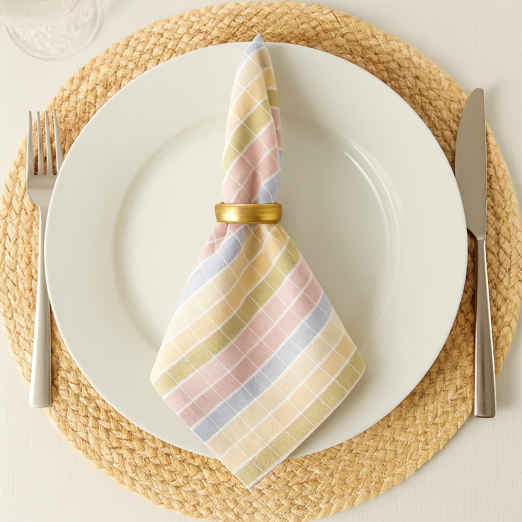 Pastel Stitched Check Cotton 20" Cloth Dinner Napkin