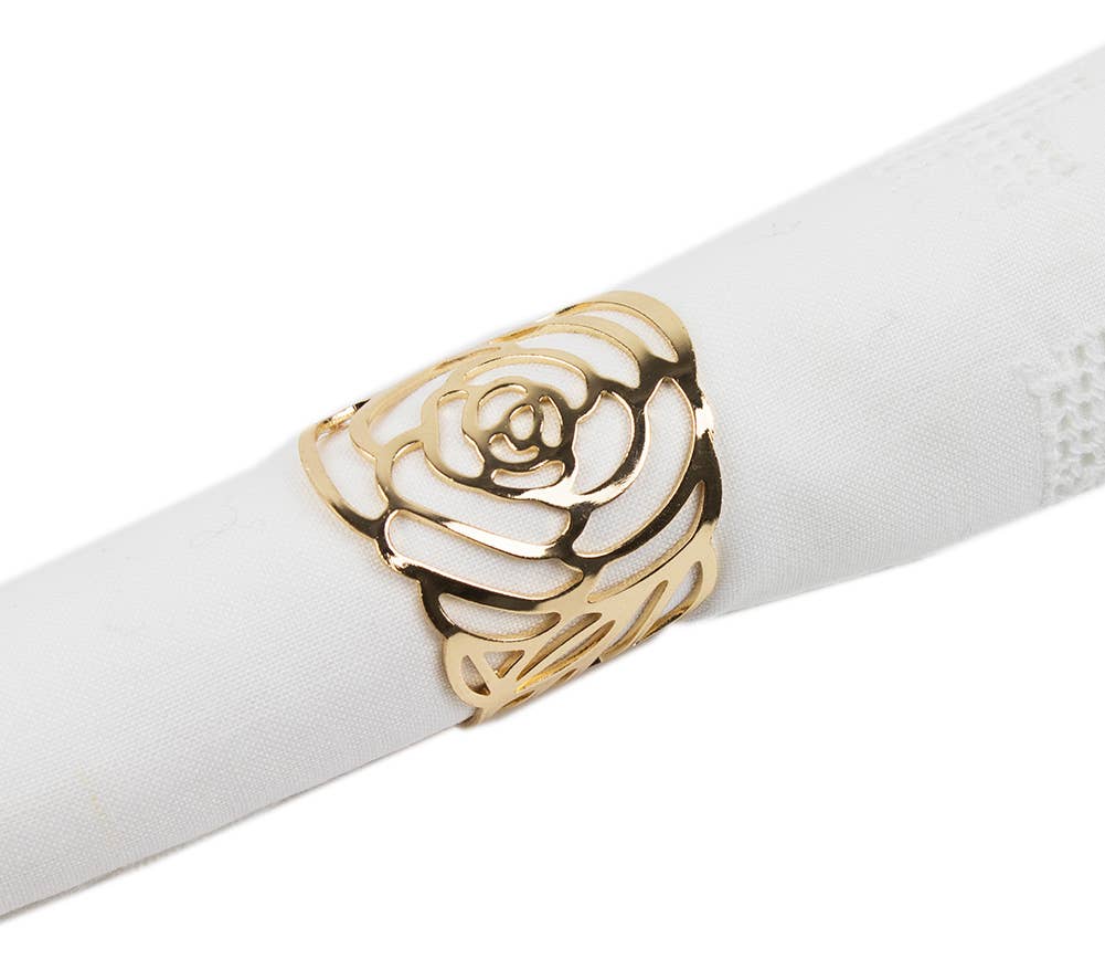 Rose Design Gold Metal Napkin Holder