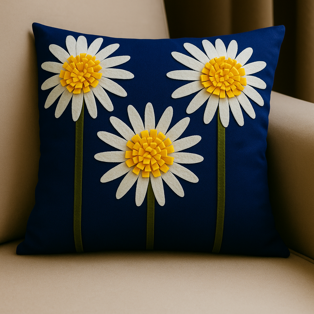 Handmade 3D 3 Sunflowers Cotton 18" Throw Pillow