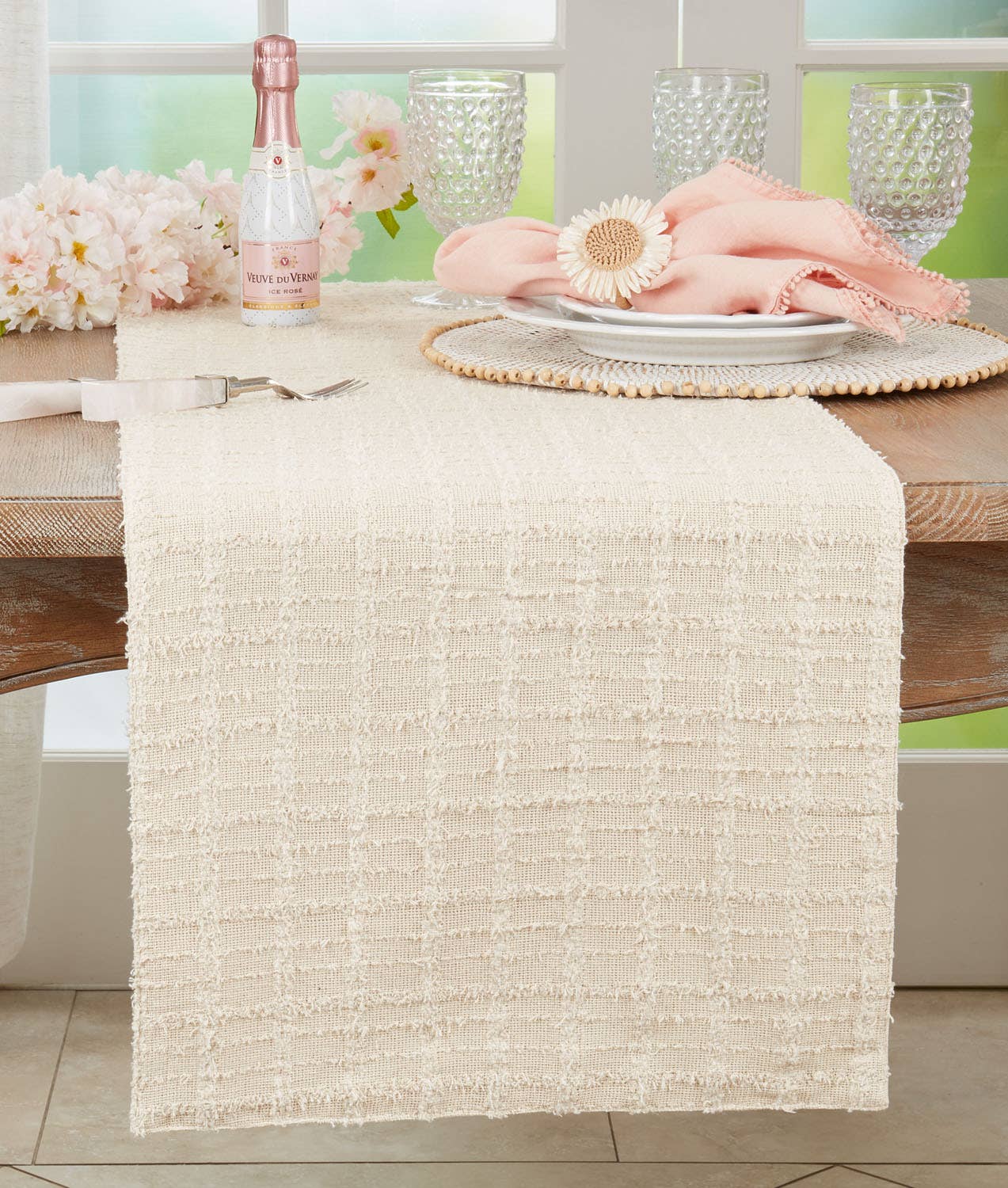 585 - Natural Textured Cotton 13"X72" Table Runner
