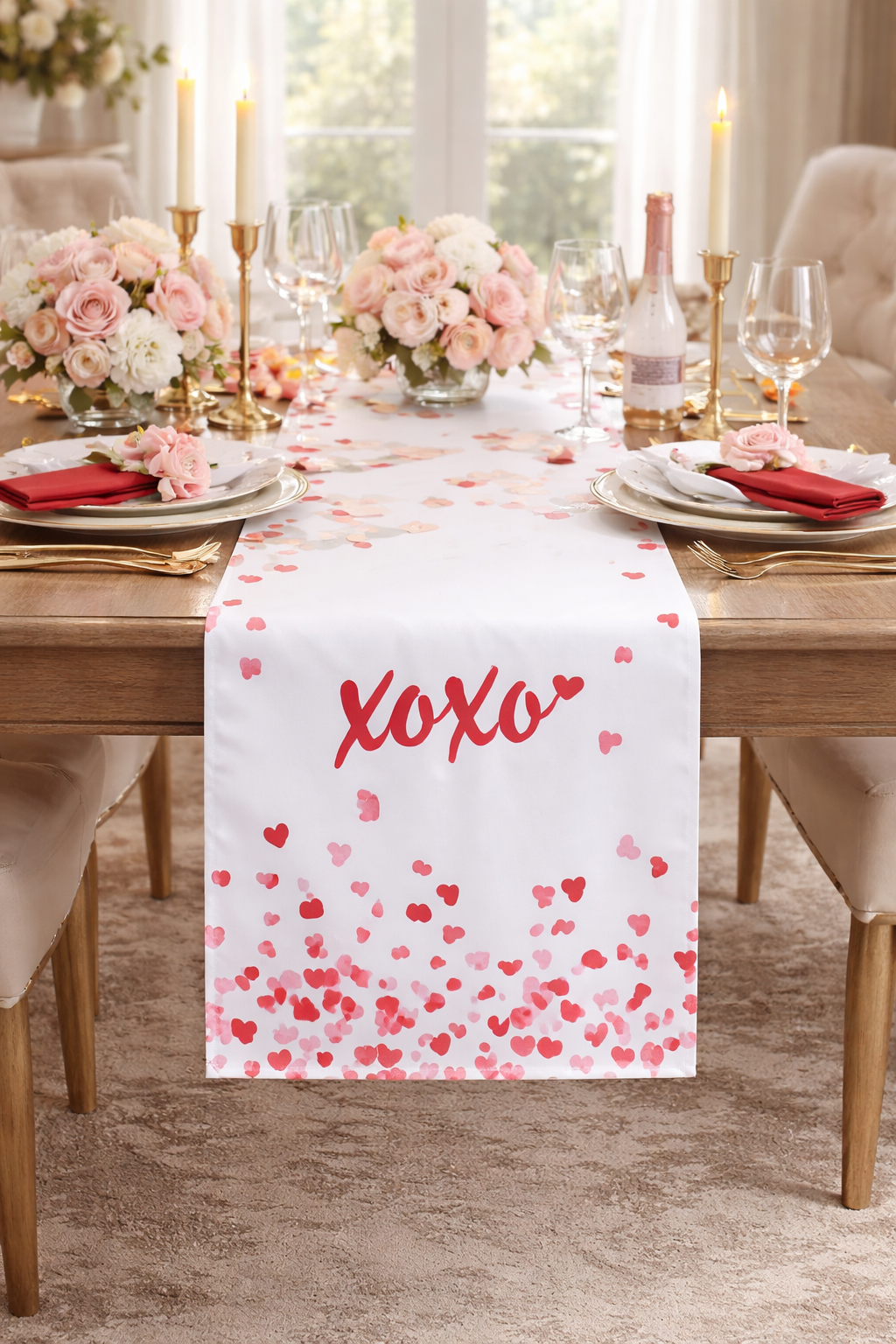 1196 - Embroidered XOXO Hearts 16"x72" Table Runner