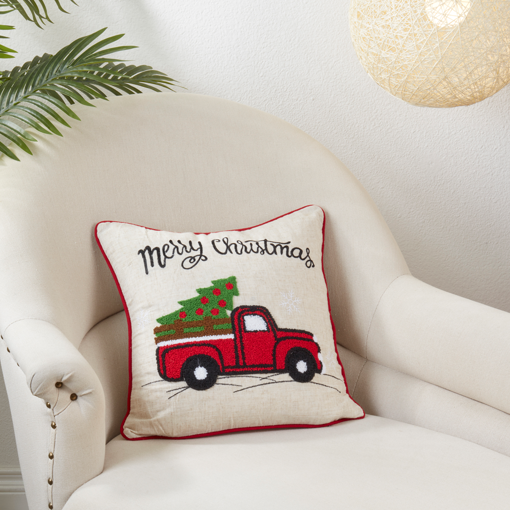 4120 - Vintage Red Truck Holiday 16" Throw Pillow