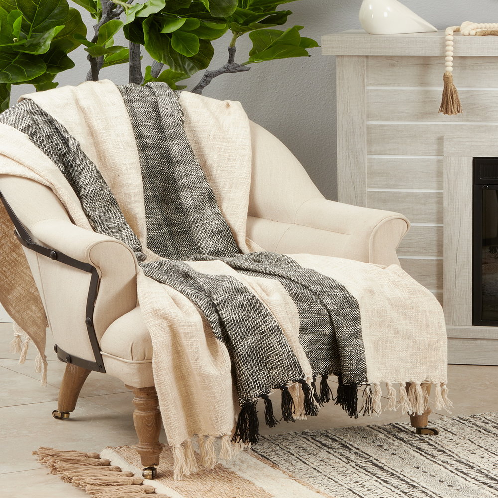 Slate Striped Natural Cotton 50"x60" Throw Blanket