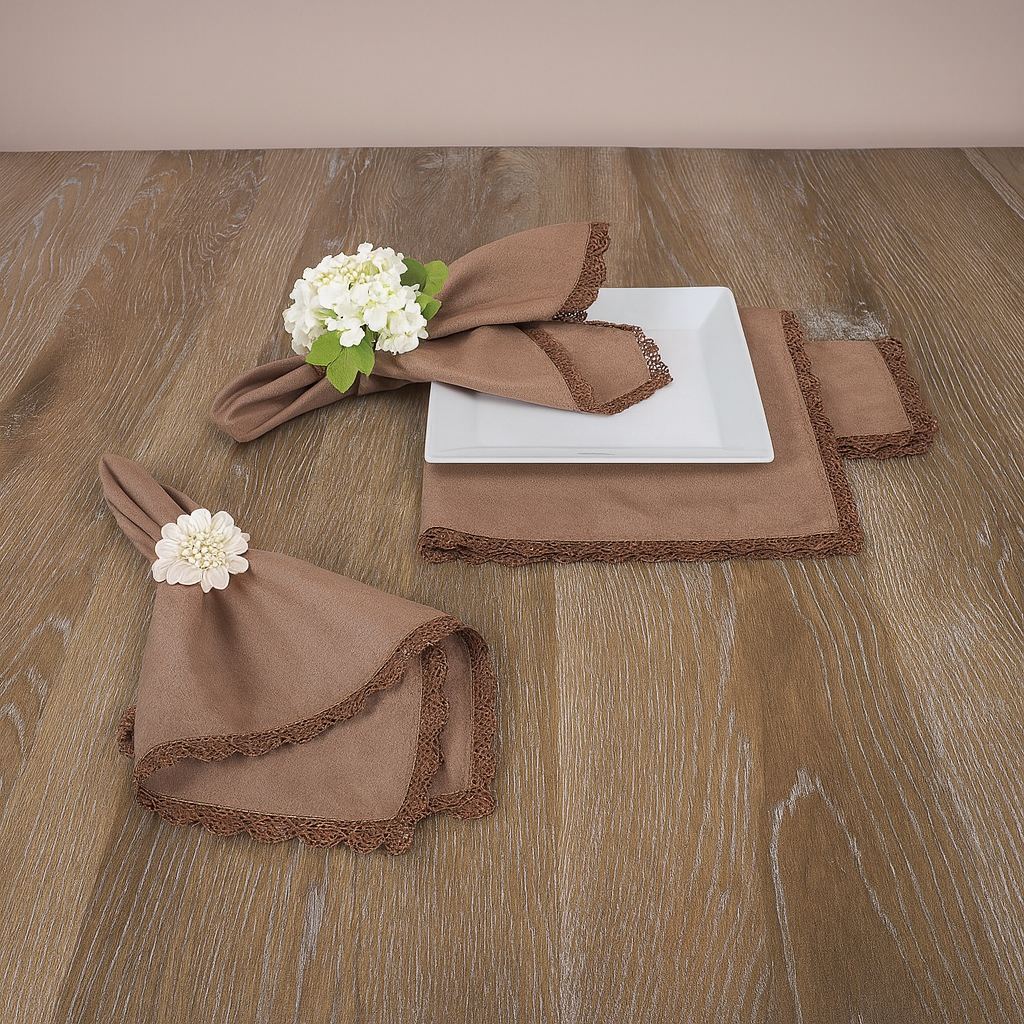 1011 - Mocha Le Crochet Lace Cotton- Linen 20" Dinner Napkin