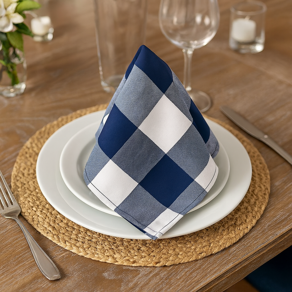 Navy and White Farmhouse Plaid 18" Cloth Napkin
